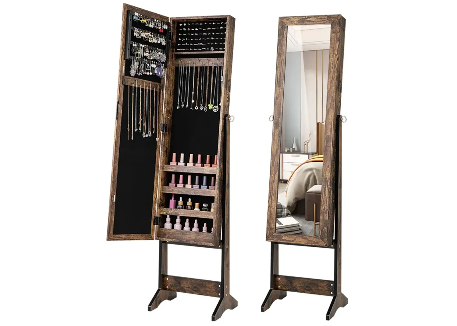 Mirrored Standing Jewelry Cabinet Storage Box