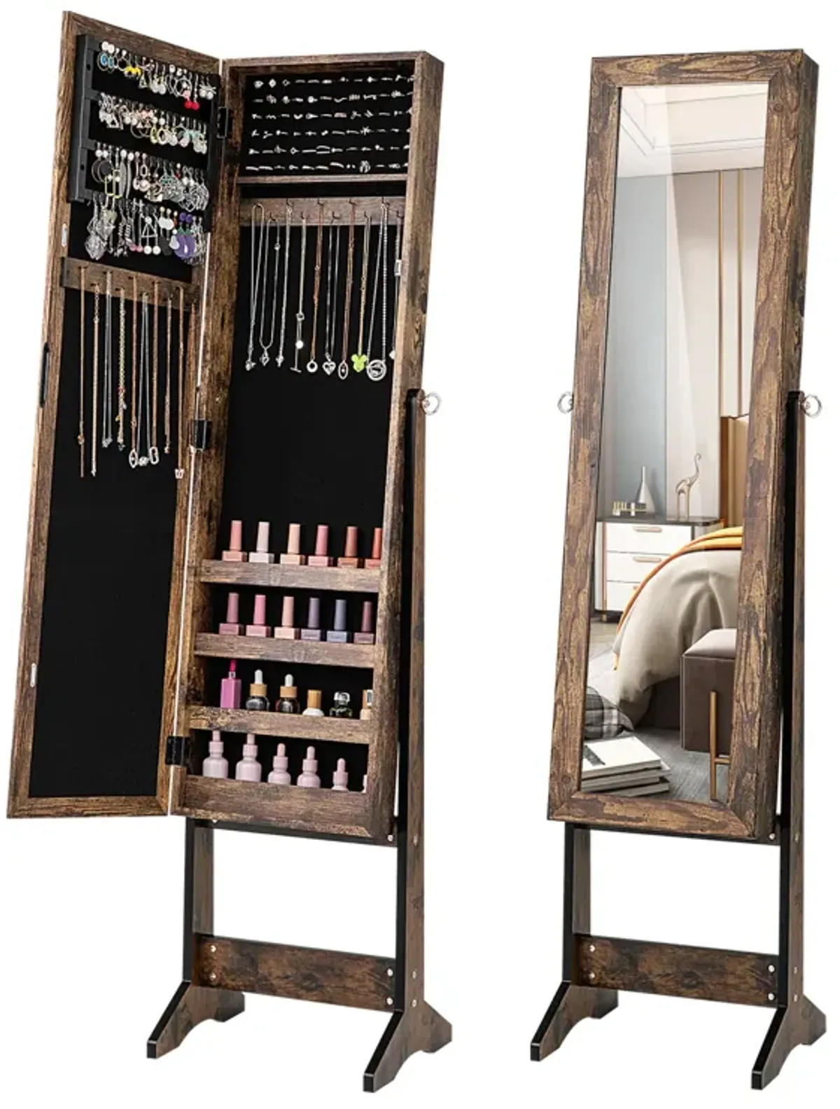 Mirrored Standing Jewelry Cabinet Storage Box