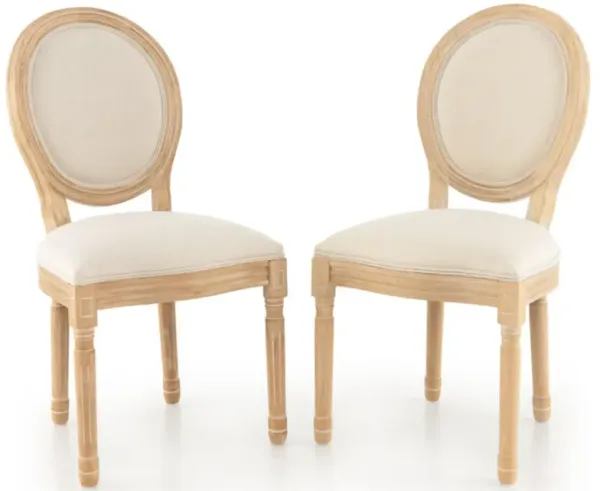Hivvago Rubber Wood Kitchen French Dining Chair Set of 2 with Sponge Padding and Round Backrest-Beige