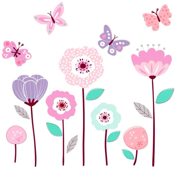 Bedtime Originals Magic Garden Pink/Lavender/Coral Butterfly Floral Wall Decals