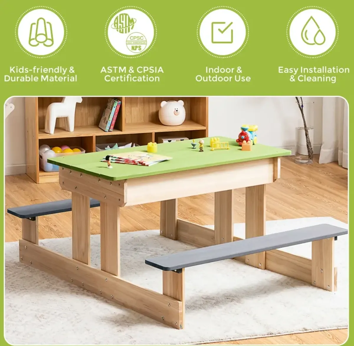 3-in-1 Outdoor Wooden Kids Water Sand Table with Play Boxes