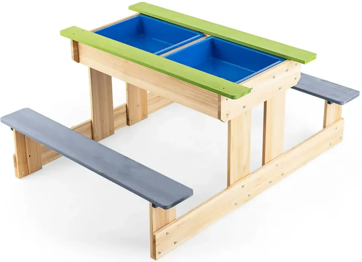 3-in-1 Outdoor Wooden Kids Water Sand Table with Play Boxes