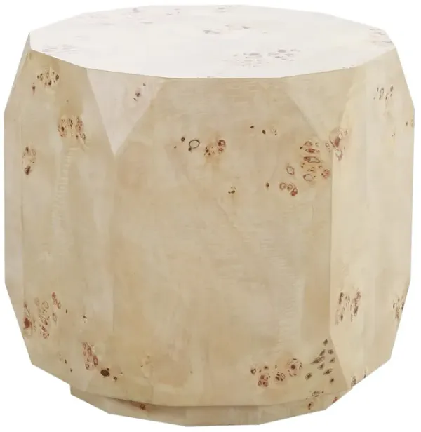 Cid Hy 22 Inch Side End Table, Burl Wood Veneer Drum, Natural Brown - Benzara