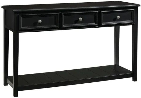 Billy 50 Inch Sofa Console Table, 3 Drawers and Plank Style Shelf, Black-Benzara