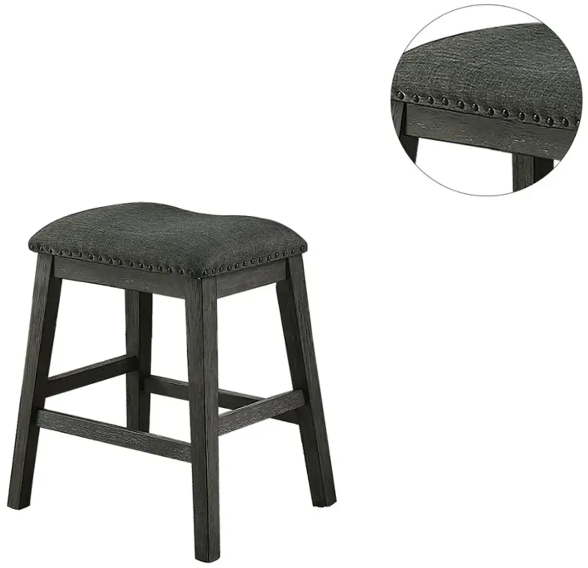 Linen-Fabric Padded Counter Stool, Dark Grey(Set Of 2)