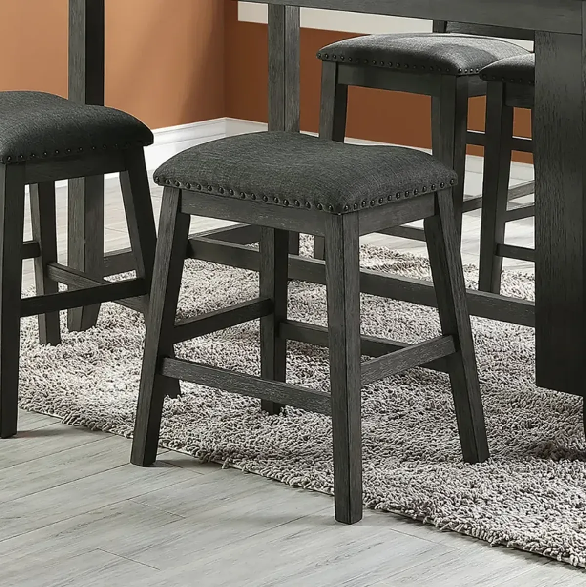 Linen-Fabric Padded Counter Stool, Dark Grey(Set Of 2)