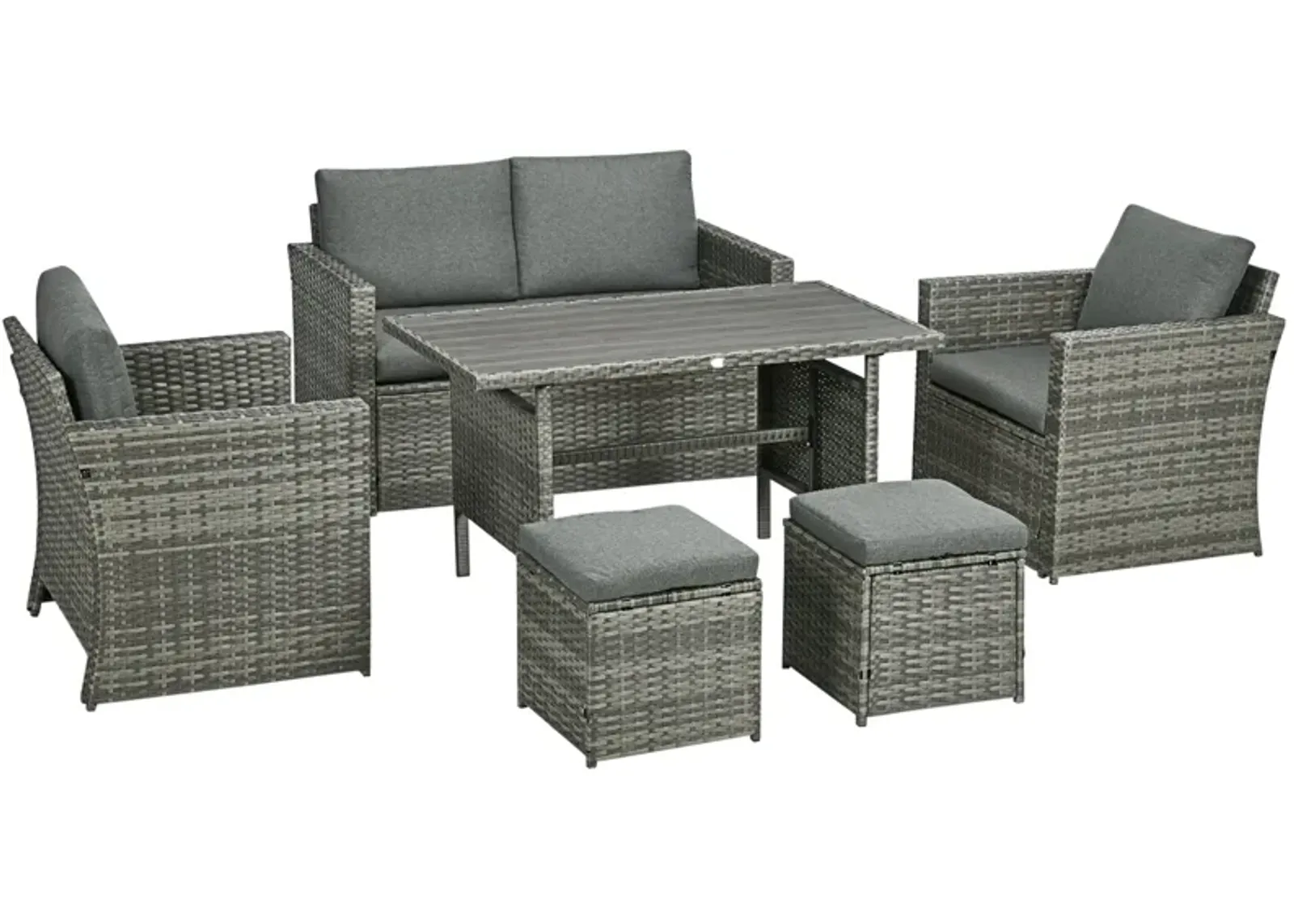 Mixed Gray Patio Set: 6-Piece PE Rattan Dining Set with Loveseat