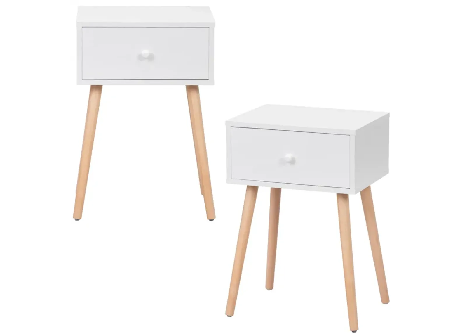 Jaxpety Set of 2 Wood Nightstand with Storage Drawer and Solid Wood Leg