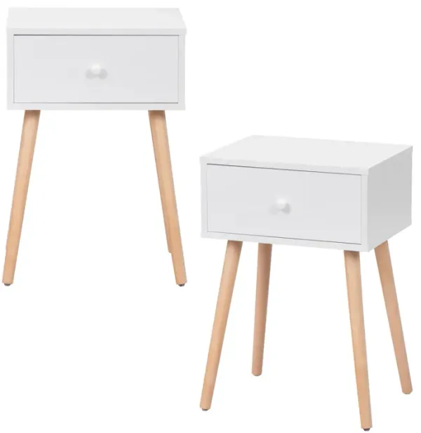 Jaxpety Set of 2 Wood Nightstand with Storage Drawer and Solid Wood Leg