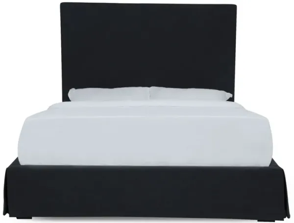 Cove Upholstered King Size Skirted Bed, Panel Headboard, Black - Benzara