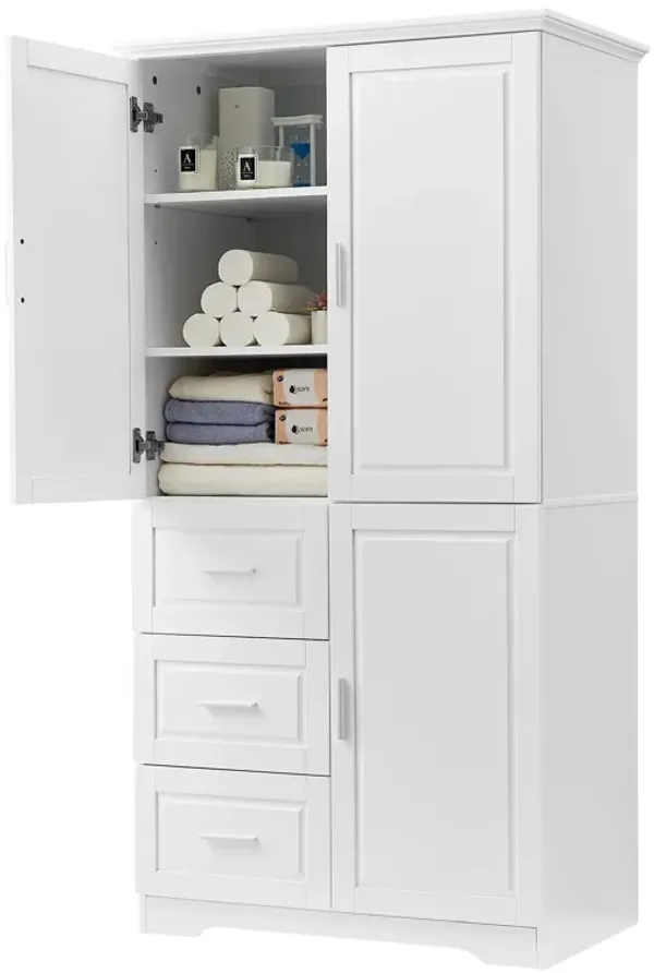 Streamdale Tall White Storage Cabinet with Drawers