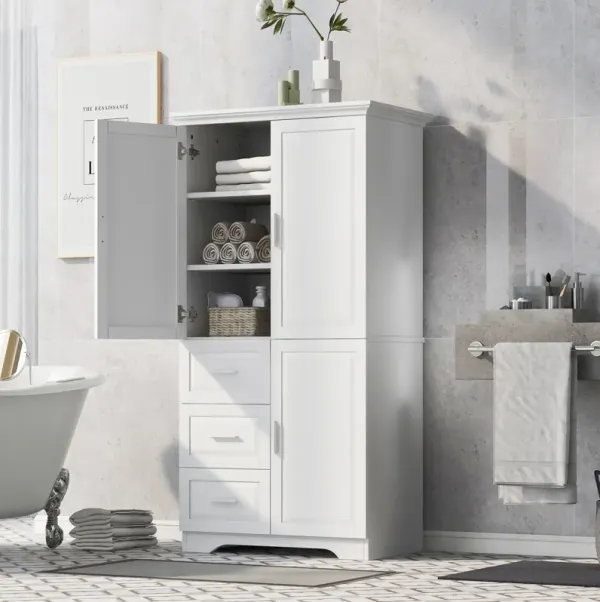 Streamdale Tall White Storage Cabinet with Drawers