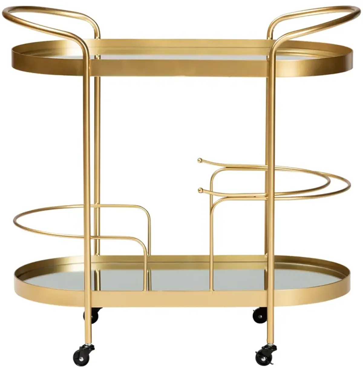 Baxton Studio Kamal Glam Brushed Gold Finished Metal 2 Tier Mobile Wine Bar Cart