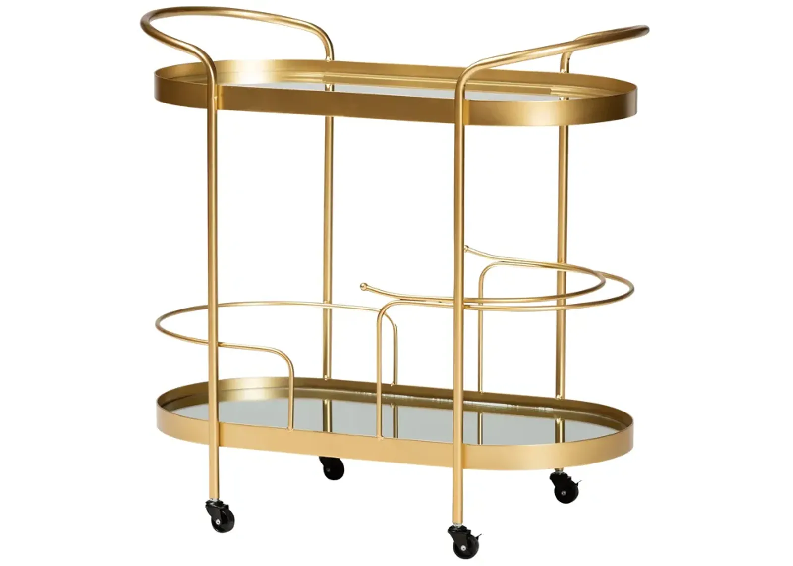 Baxton Studio Kamal Glam Brushed Gold Finished Metal 2 Tier Mobile Wine Bar Cart