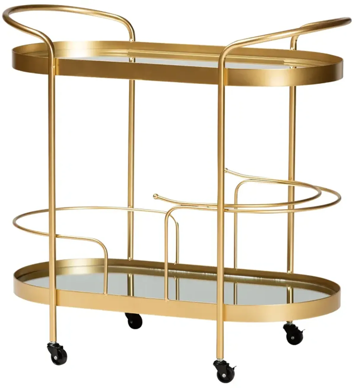 Baxton Studio Kamal Glam Brushed Gold Finished Metal 2 Tier Mobile Wine Bar Cart