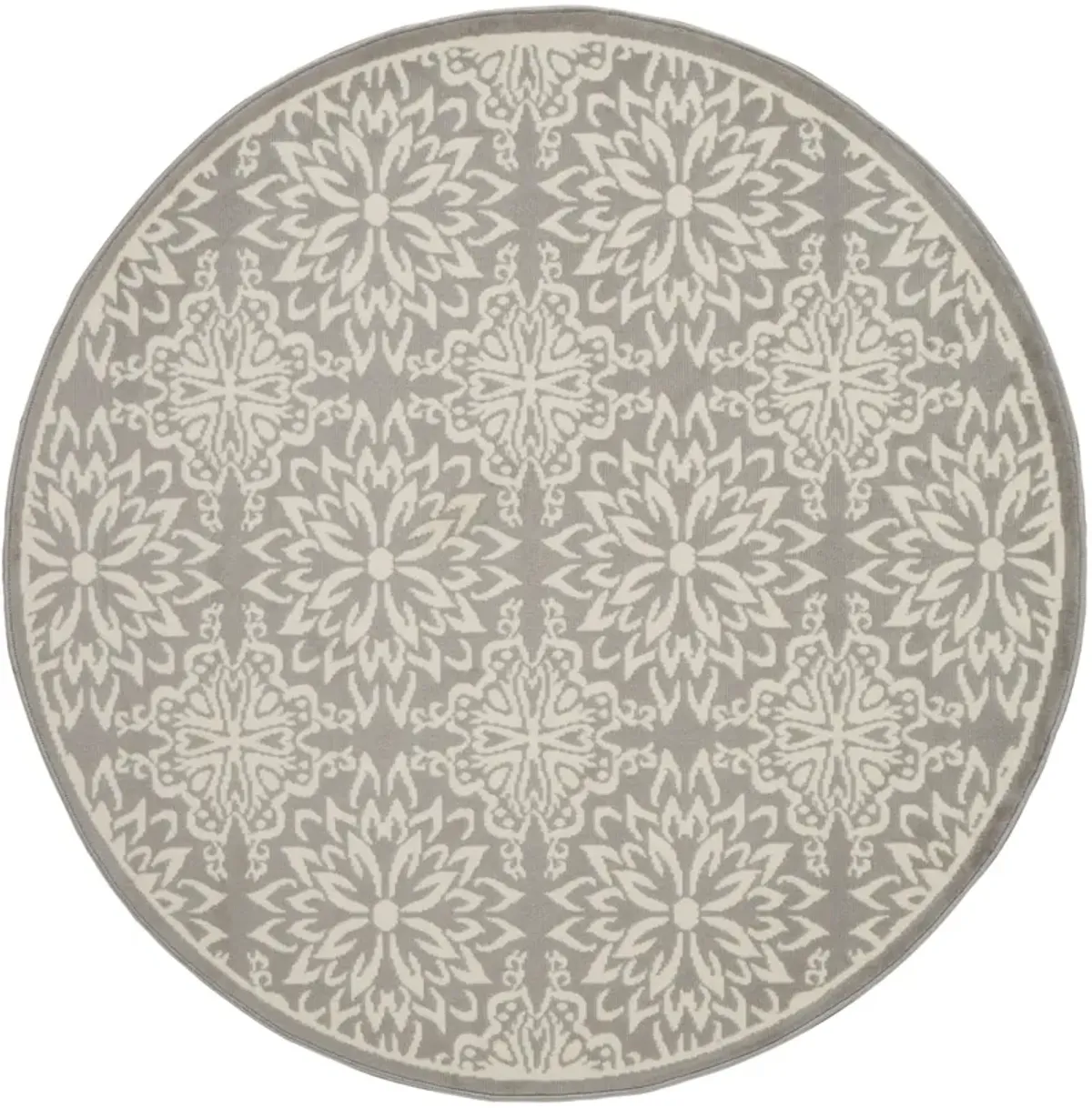 8 gray Round Floral Power Loom Area Rug