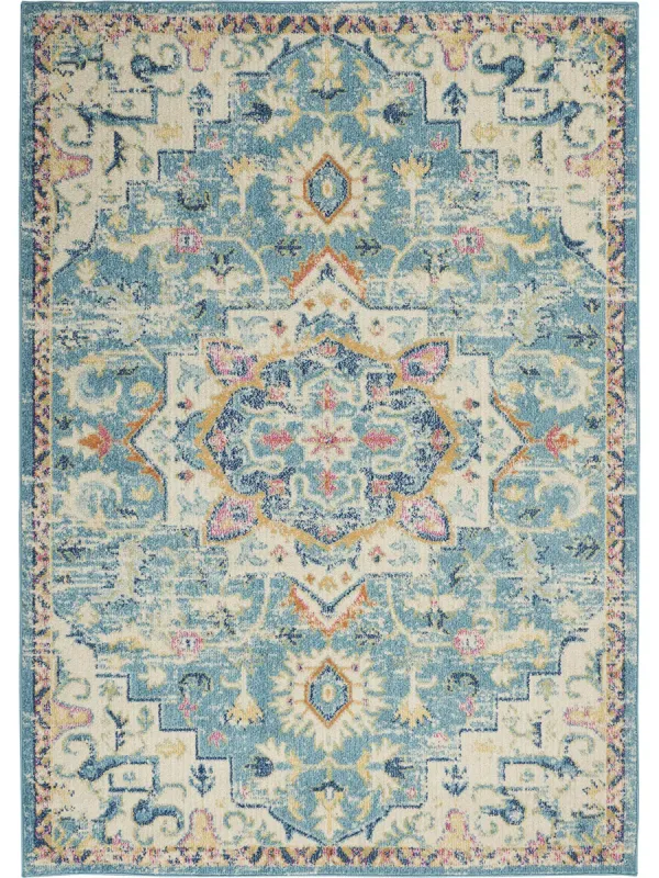 Passion PSN25 Ivory/Light Blue 5' x Round Rug