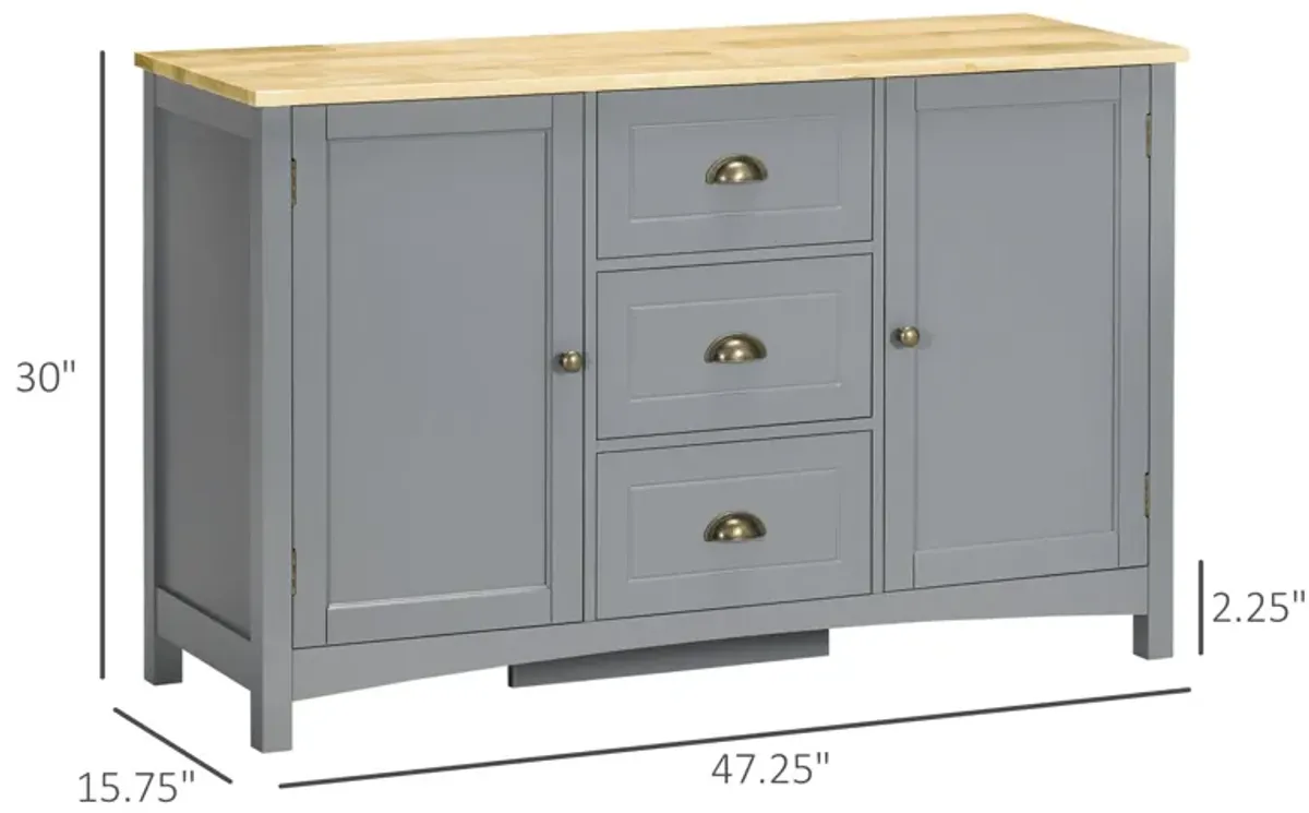 Grey Entryway Buffet: Cabinet with Drawers, Shelves & Rubber Wood Top