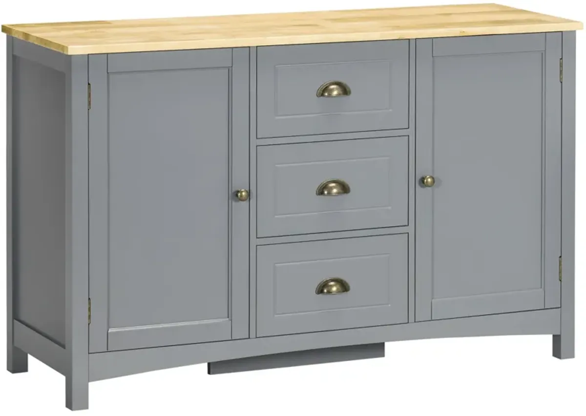 Grey Entryway Buffet: Cabinet with Drawers, Shelves & Rubber Wood Top