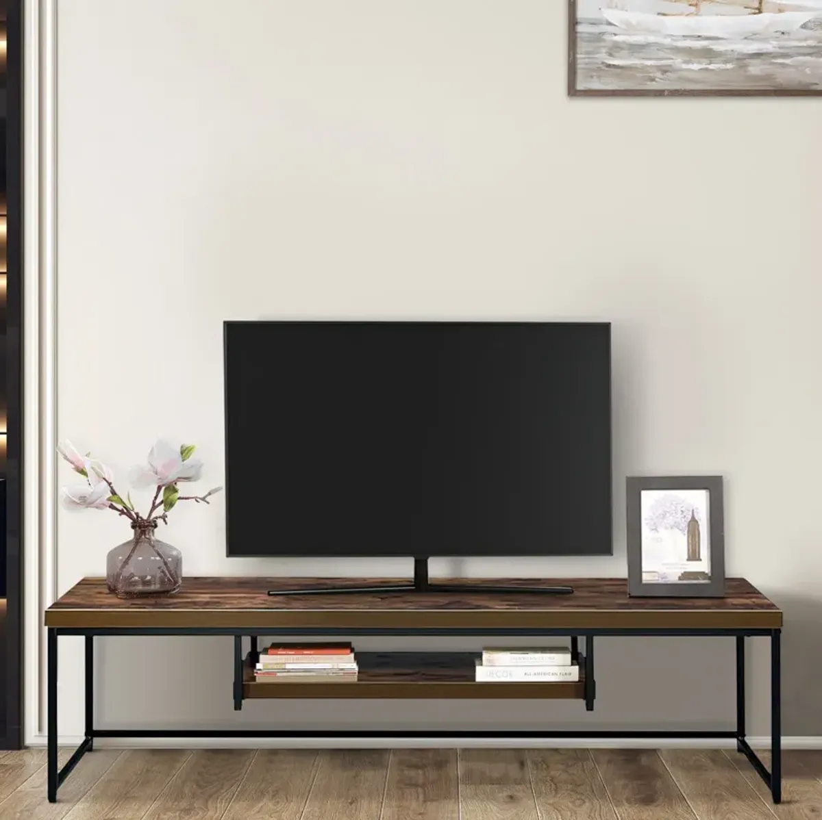 ACME Bob TV Stand, Weathered Oak & Black