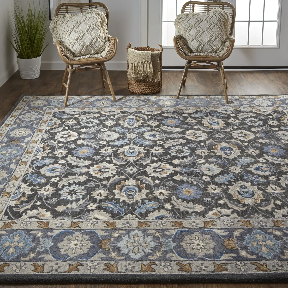 Rylan 8643F Taupe/Blue/Ivory 5' x 8' Rug