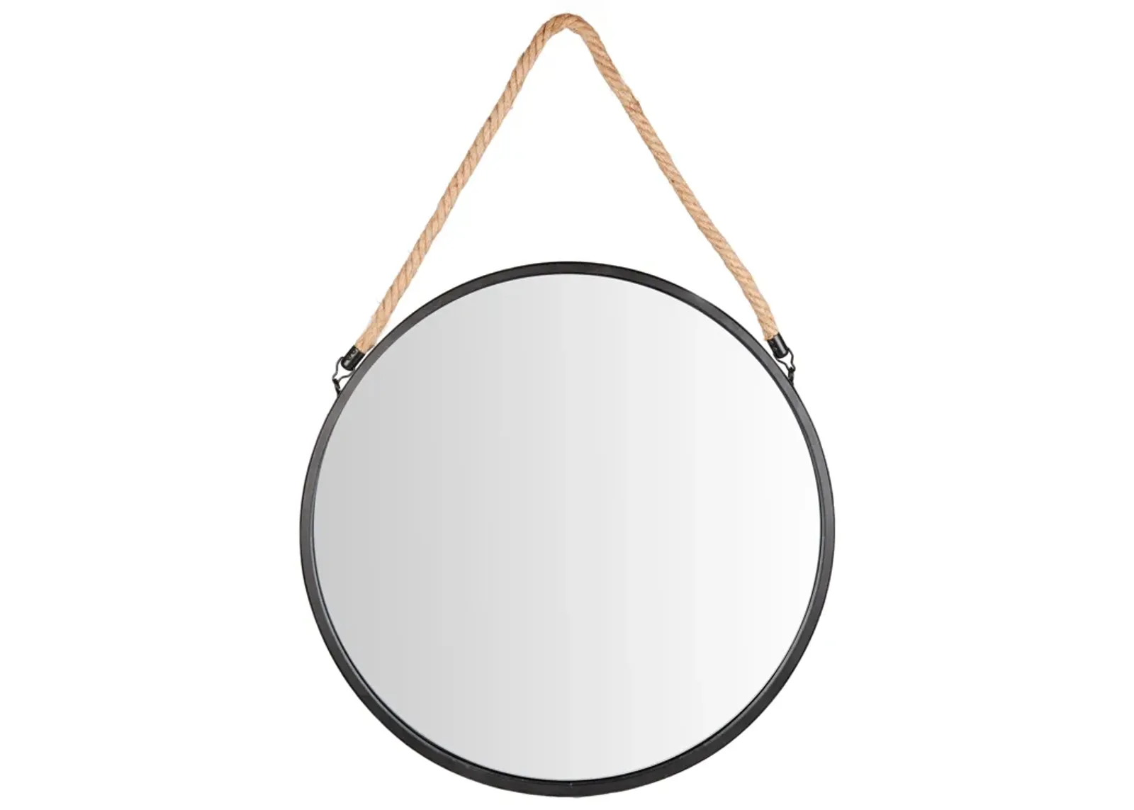 Framed 20" Decorative Round Black Metal Circle Wall Mirror with Hanging Rope