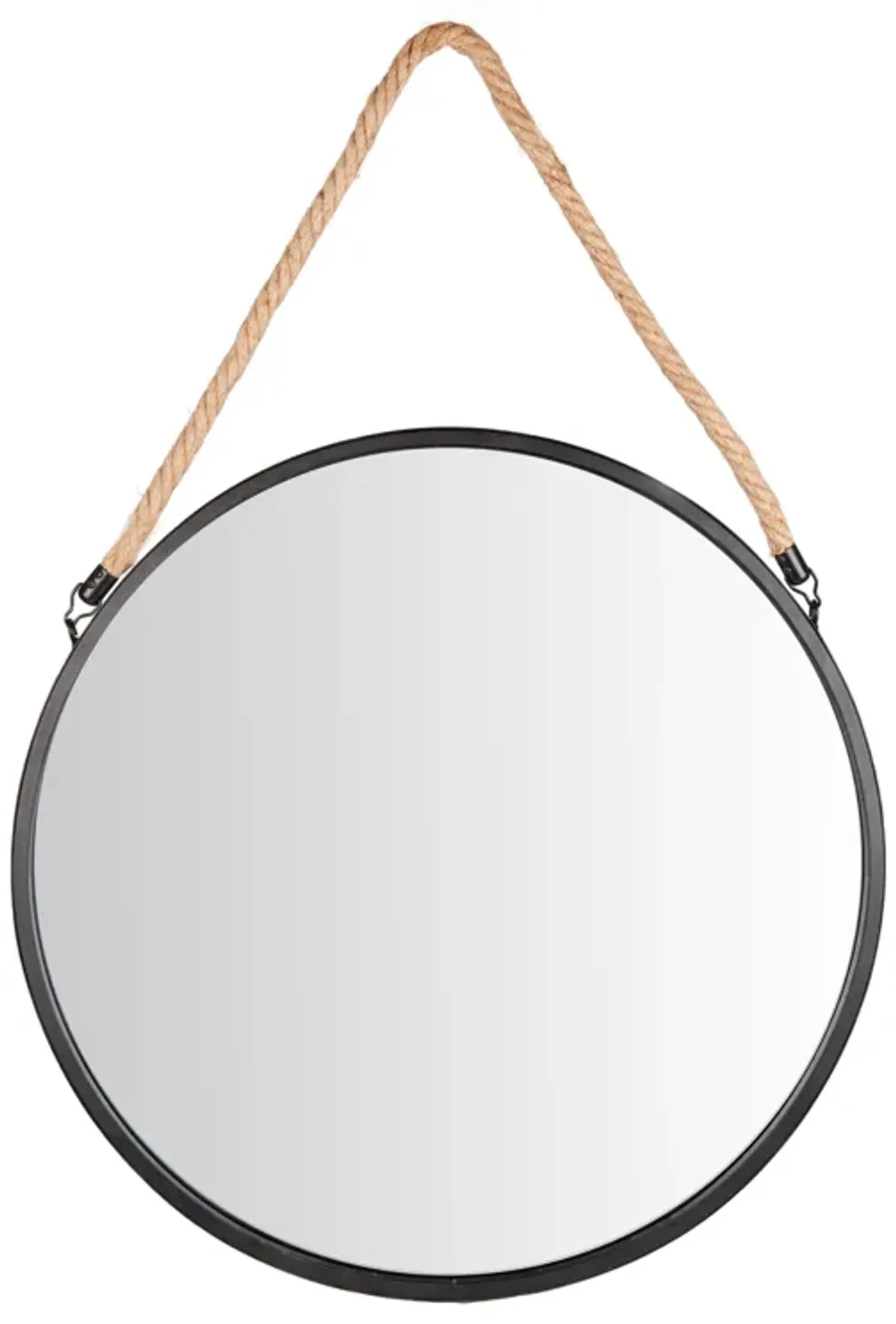 Framed 20" Decorative Round Black Metal Circle Wall Mirror with Hanging Rope