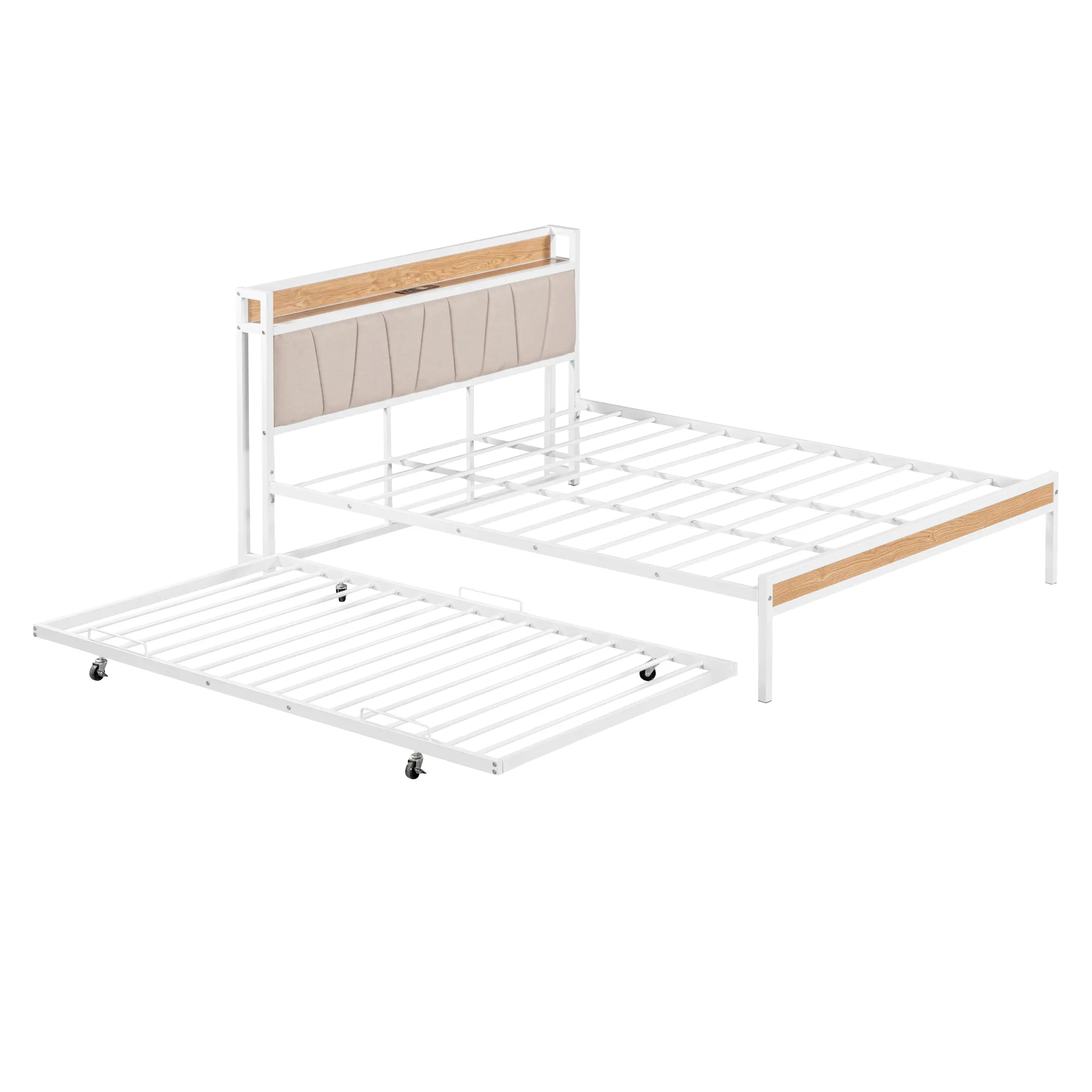 Merax Metal Platform Bed Frame with Trundle and USB Ports