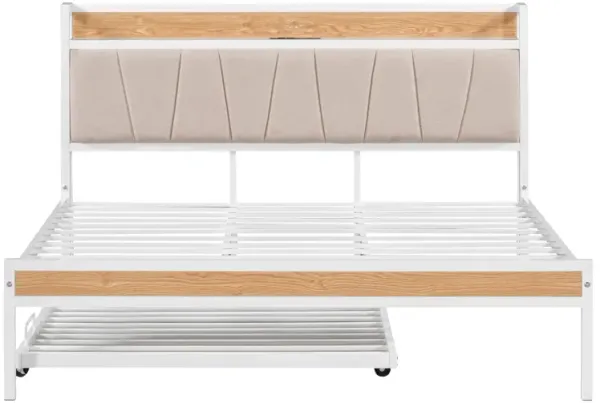 Merax Metal Platform Bed Frame with Trundle and USB Ports