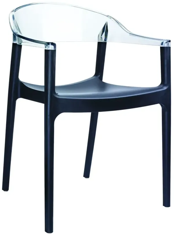 32" Black Transparent Stackable Outdoor Patio Dining Arm Chair