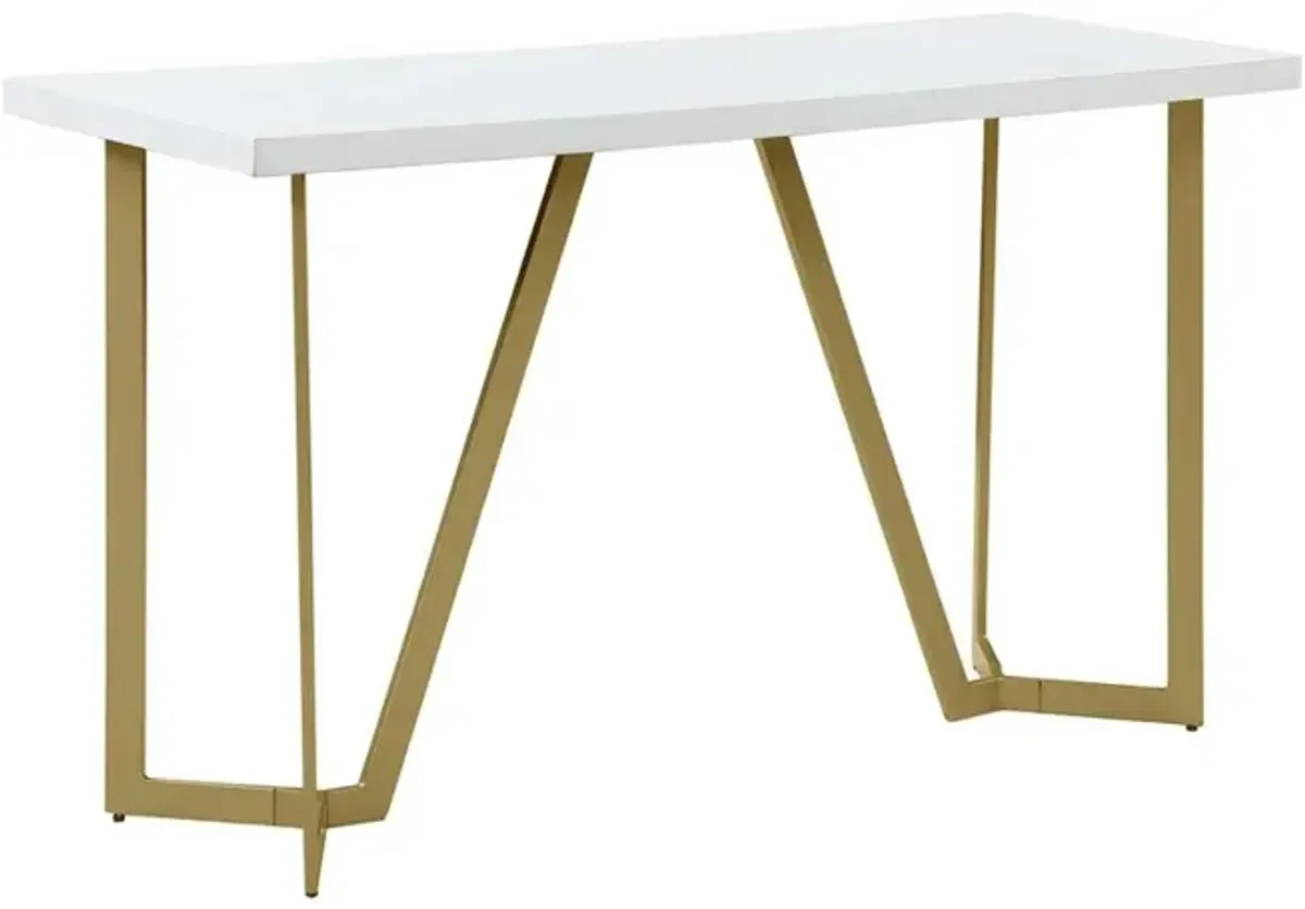 White wood top console table w/ gold color iron legs