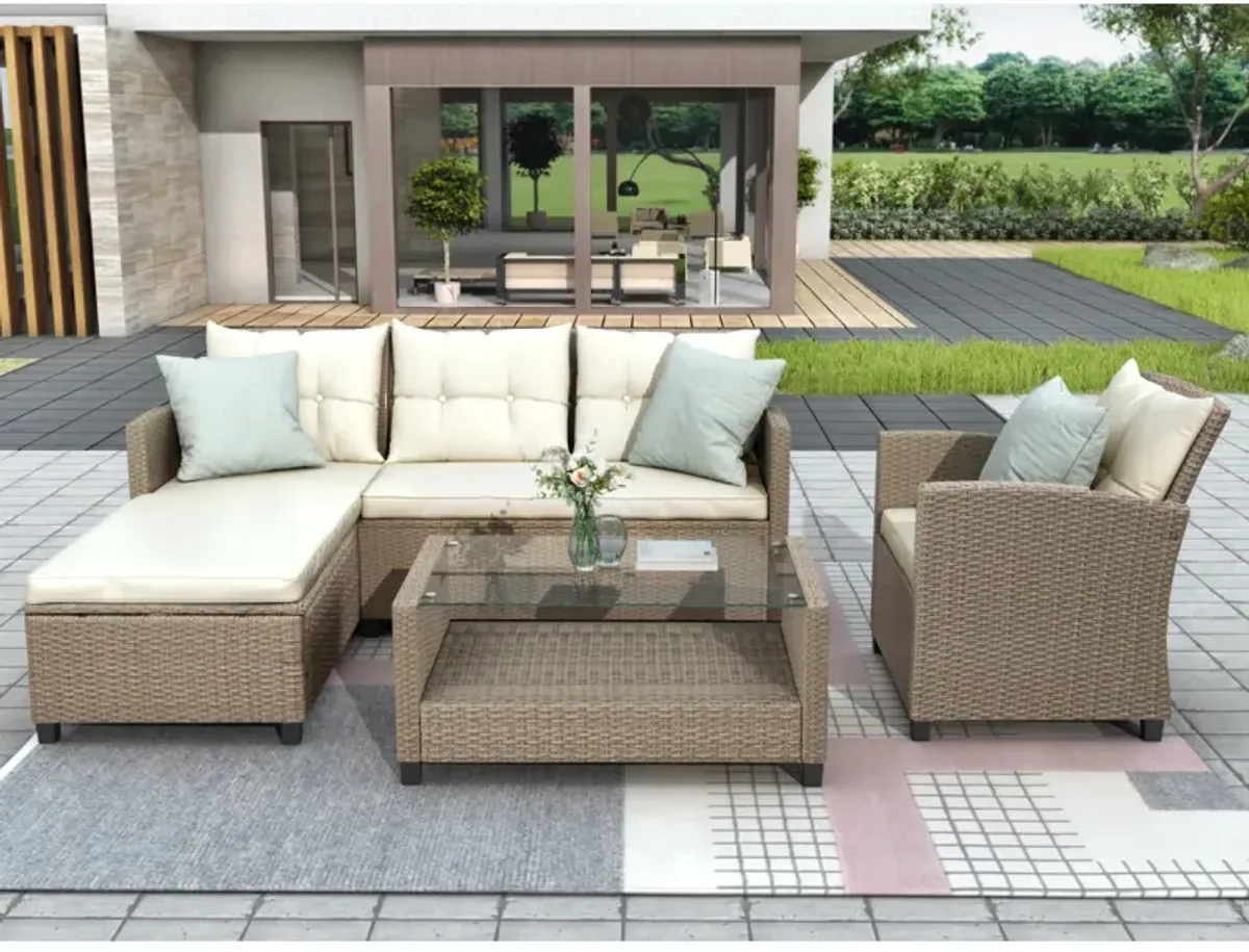 Outdoor, Patio Furniture Sets, 4 Piece Conversation Set Wicker Rattan Sectional Sofa