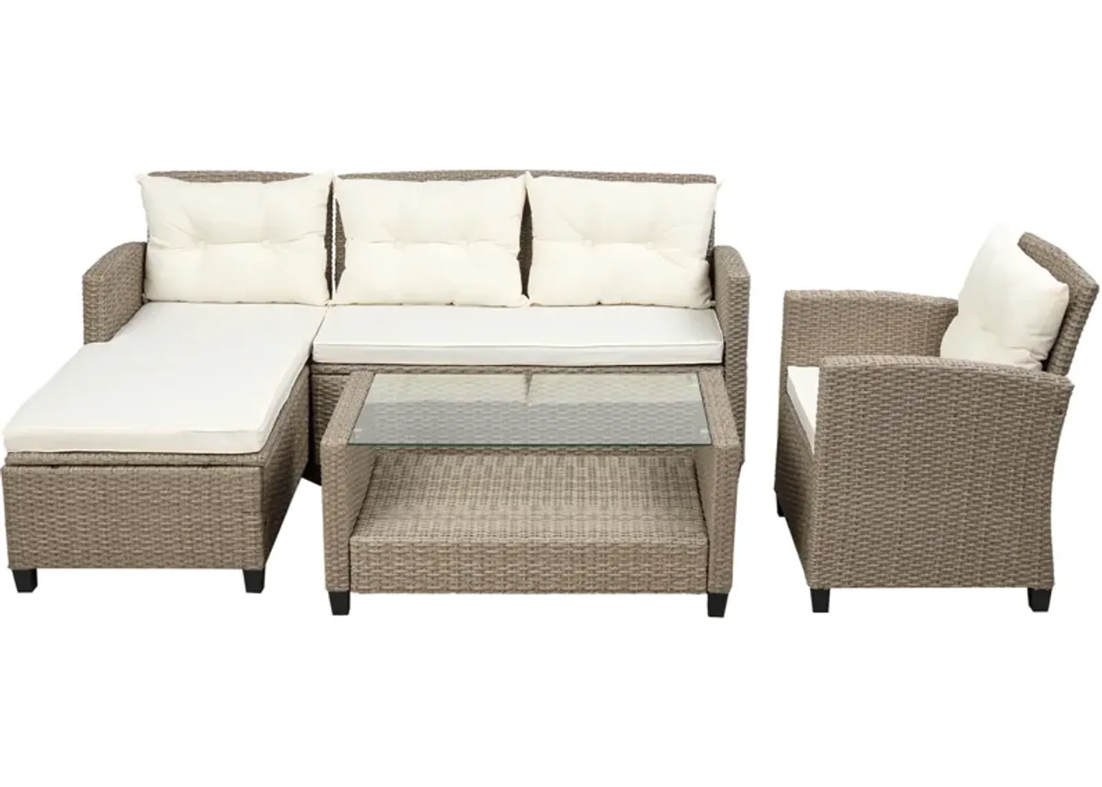 Outdoor, Patio Furniture Sets, 4 Piece Conversation Set Wicker Rattan Sectional Sofa