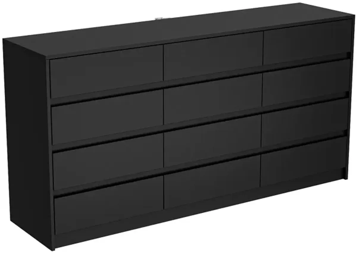 Black Dresser for Bedroom with 12 Drawers, Modern Chest of Drawers, Wood Dressers Bedroom Furniture Wide Storage Drawers Dressers Organizer for Closet, Living Room, Hallway