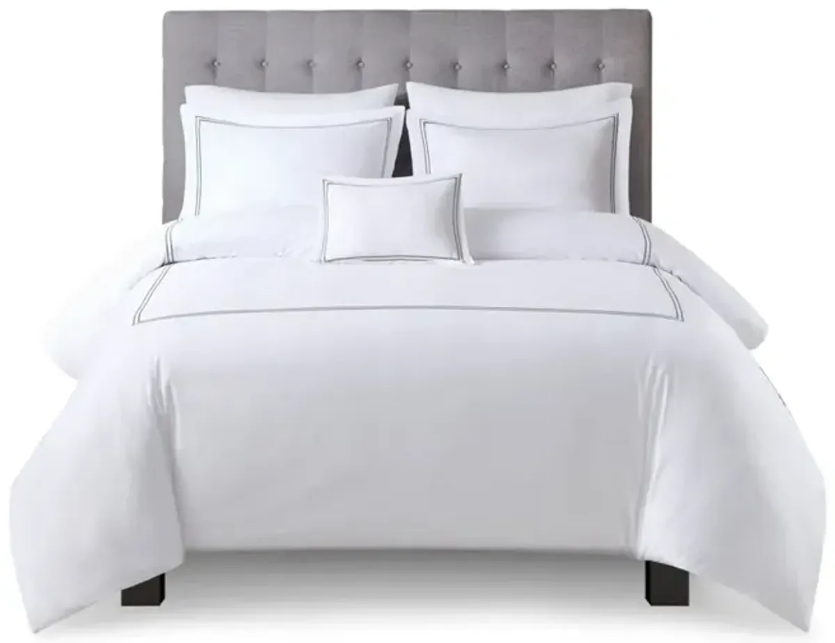 Gracie Mills Mooney 500 Thread Count Embroidered Cotton Sateen Duvet Cover Set