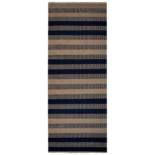 RUGSOTIC CARPETS HAND WOVEN FLAT WEAVE KILIM WOOL ECO-FRIENDLY AREA RUGS  - 3'x13', Runner Shape, Aqua Cream Color, Contemporary Modern Design, Low Pile Handmade Rugs for Living Room (D00115)