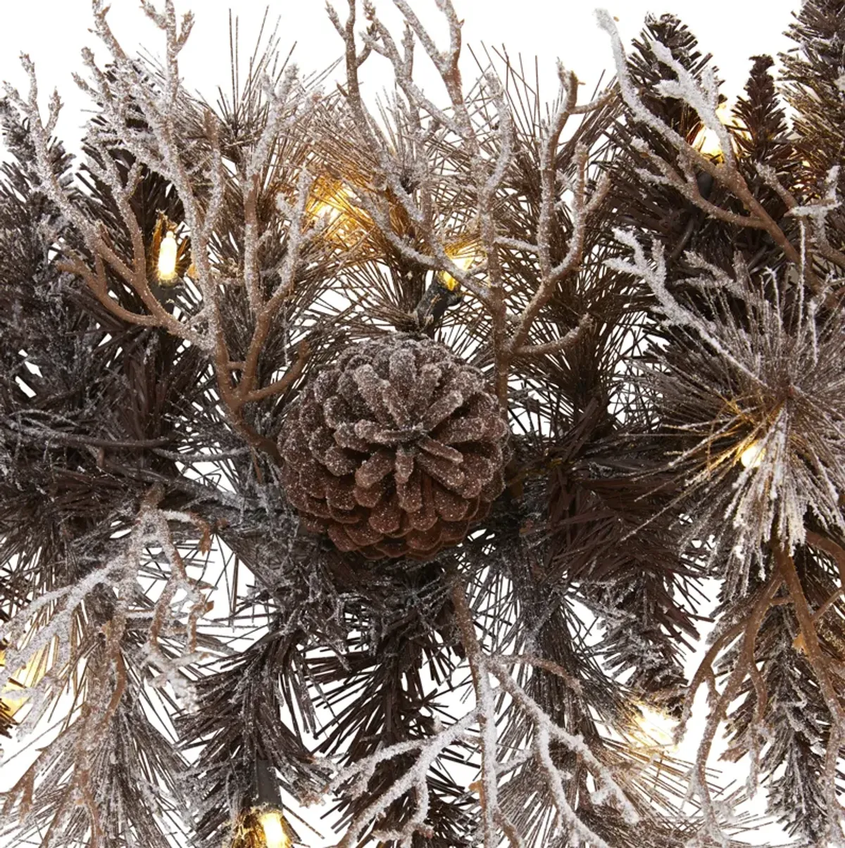 Hivvago 6' Flocked Artificial Christmas Garland with 50 White Warm LED Lights and Pine Cones