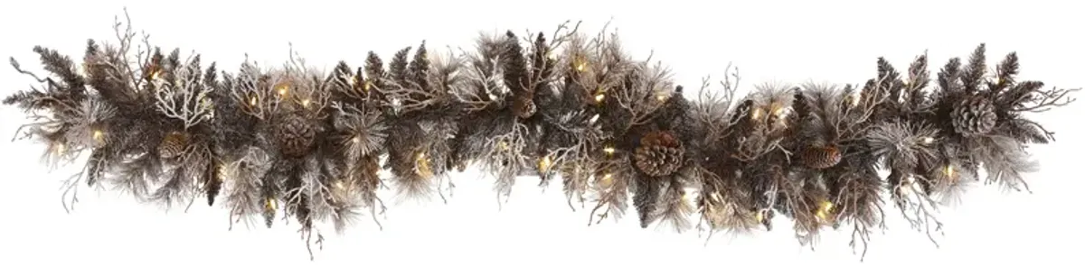 HomPlanti 6' Flocked Artificial Christmas Garland with 50 White Warm LED Lights and Pine Cones