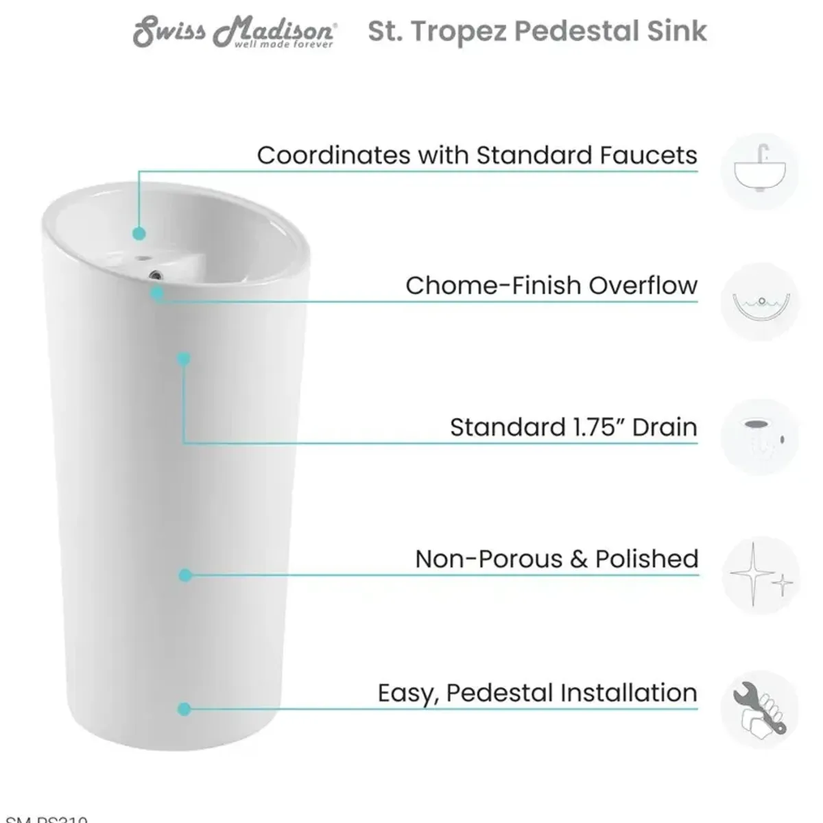 Swiss Madison St. Tropez Circular One Piece Pedestal Sink