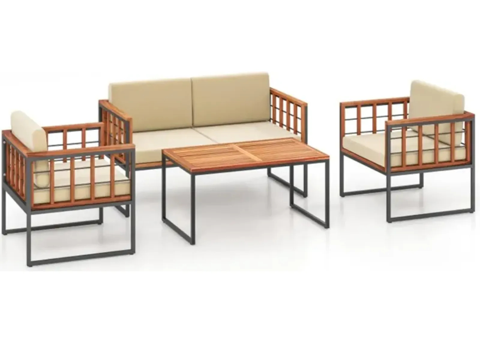 Hivvago 4 Pieces Acacia Wood Outdoor Sofa Set for Balcony, Porch, Backyard, Poolside