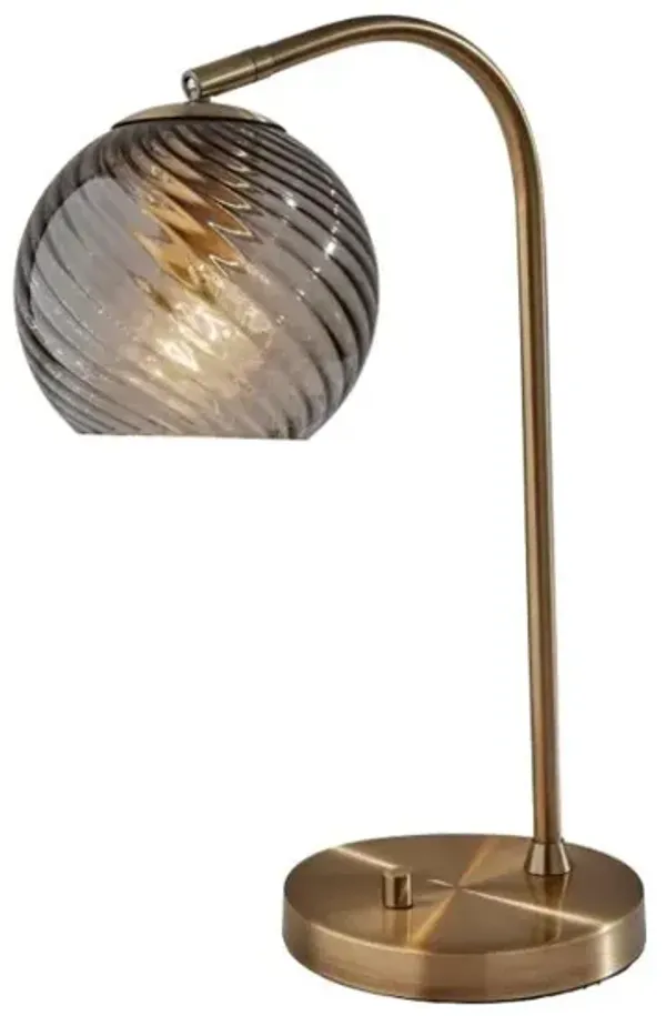 Hivvago 19" Antiqued Brass Metal Desk Lamp With Light Gray Swirl Globe Shade