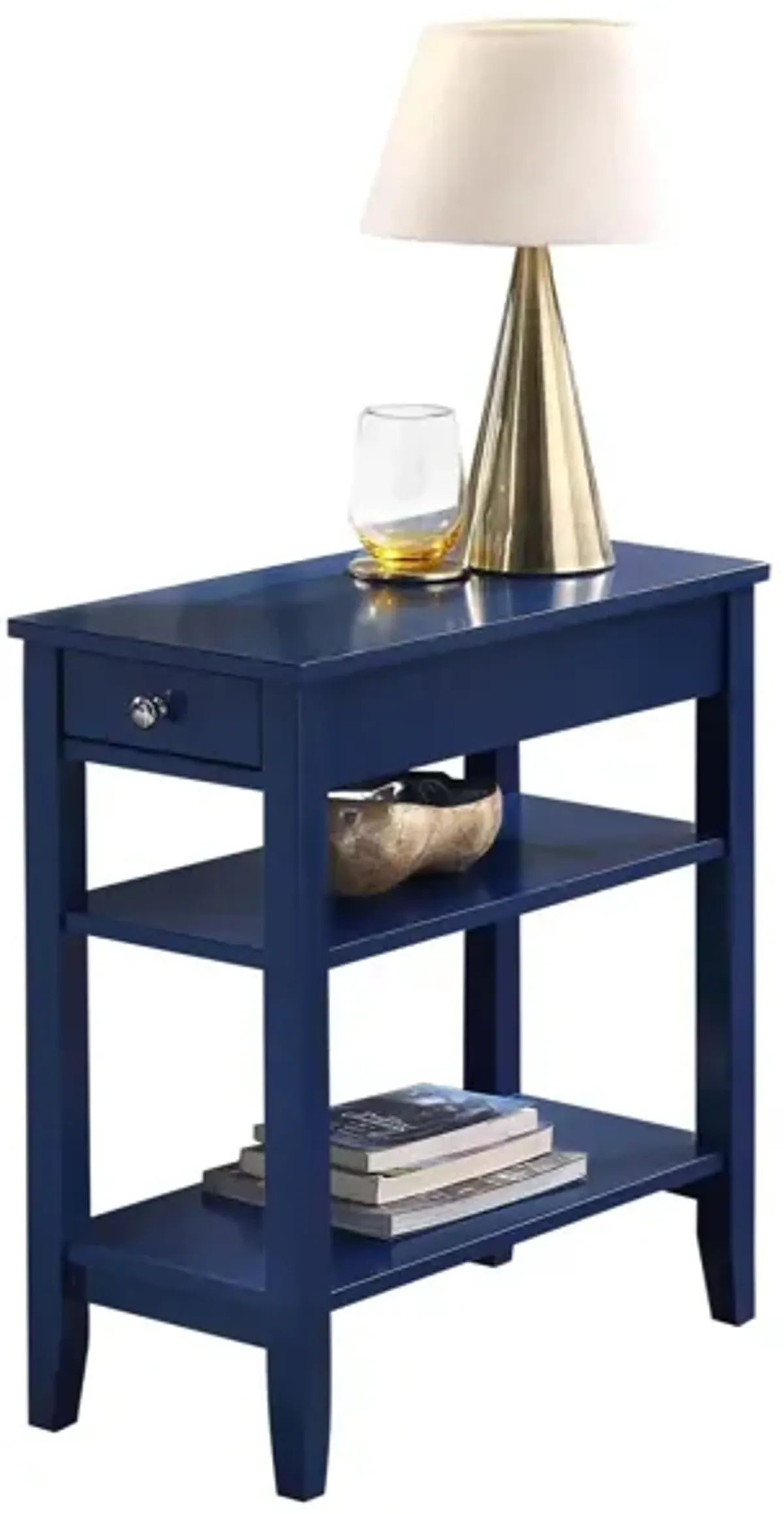 Convenience Concepts American Heritage 1 Drawer Chairside End Table with Shelves, 23.5 x 11.25 x 24, Cobalt Blue