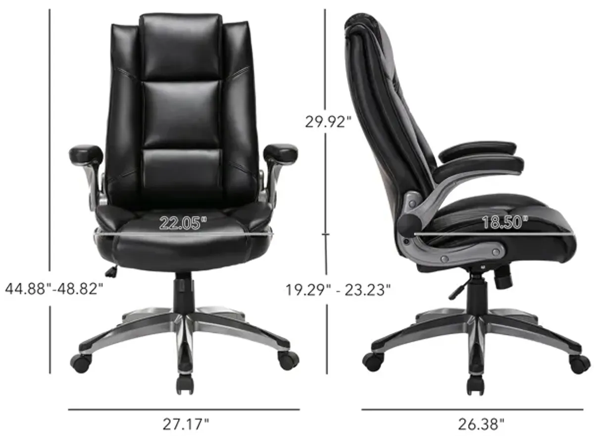 Ergonomic High Back Office Desk Chair, Bonded Leather Ergonomic Home Office Chair With Flip-Up Arms