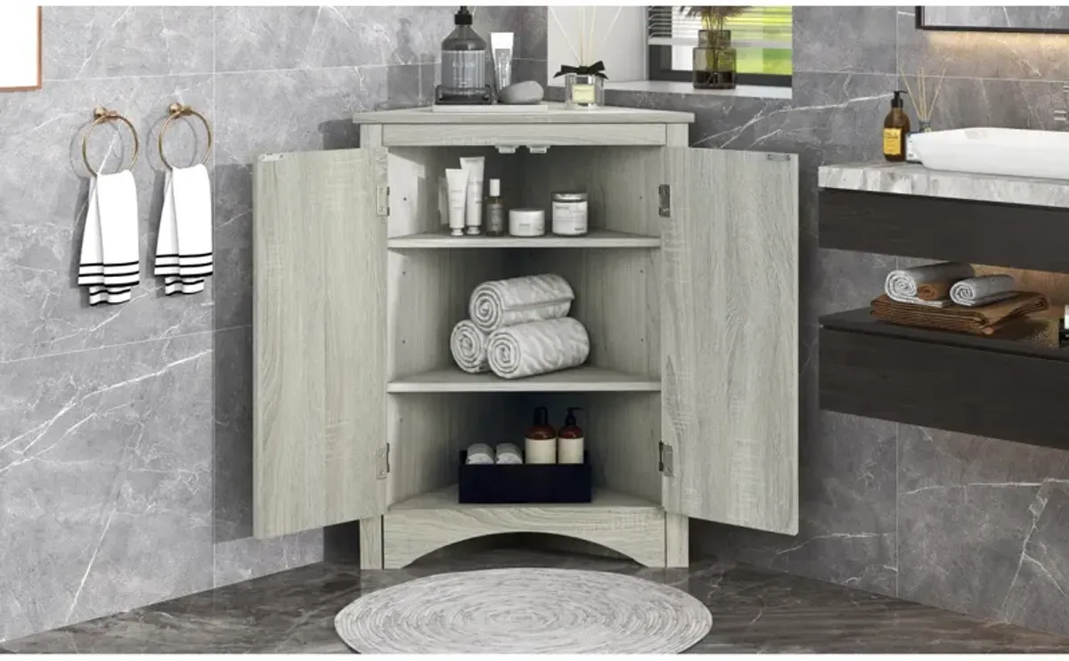 Oak Bathroom Storage Cabinet with Adjustable Shelves