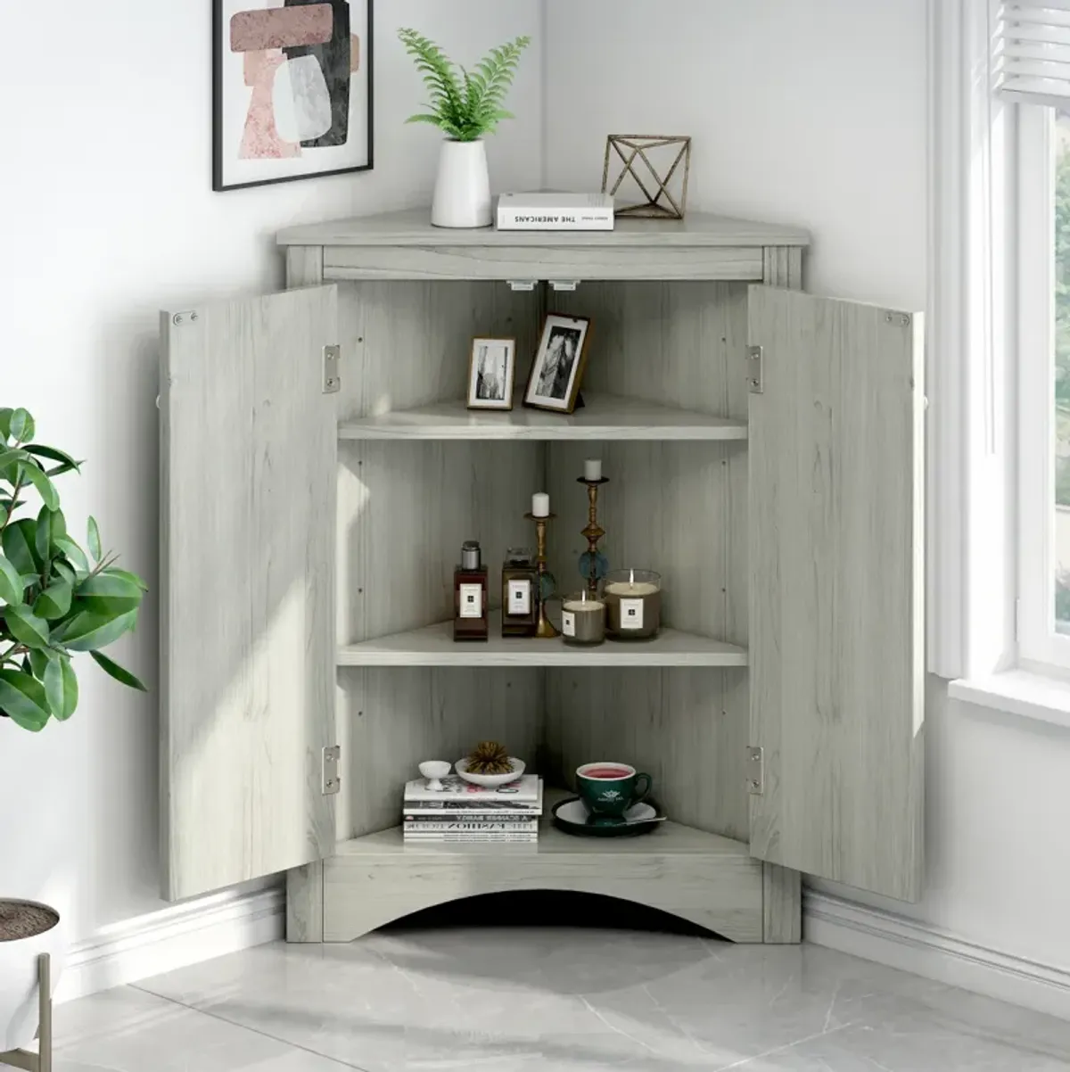 Oak Bathroom Storage Cabinet with Adjustable Shelves