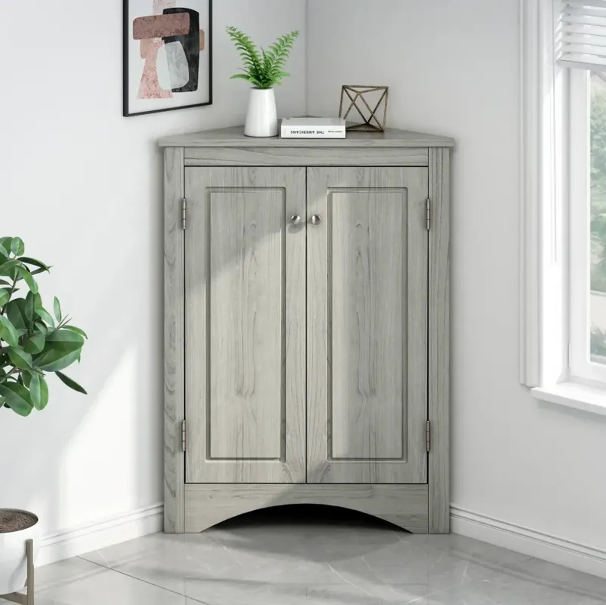 Oak Bathroom Storage Cabinet with Adjustable Shelves