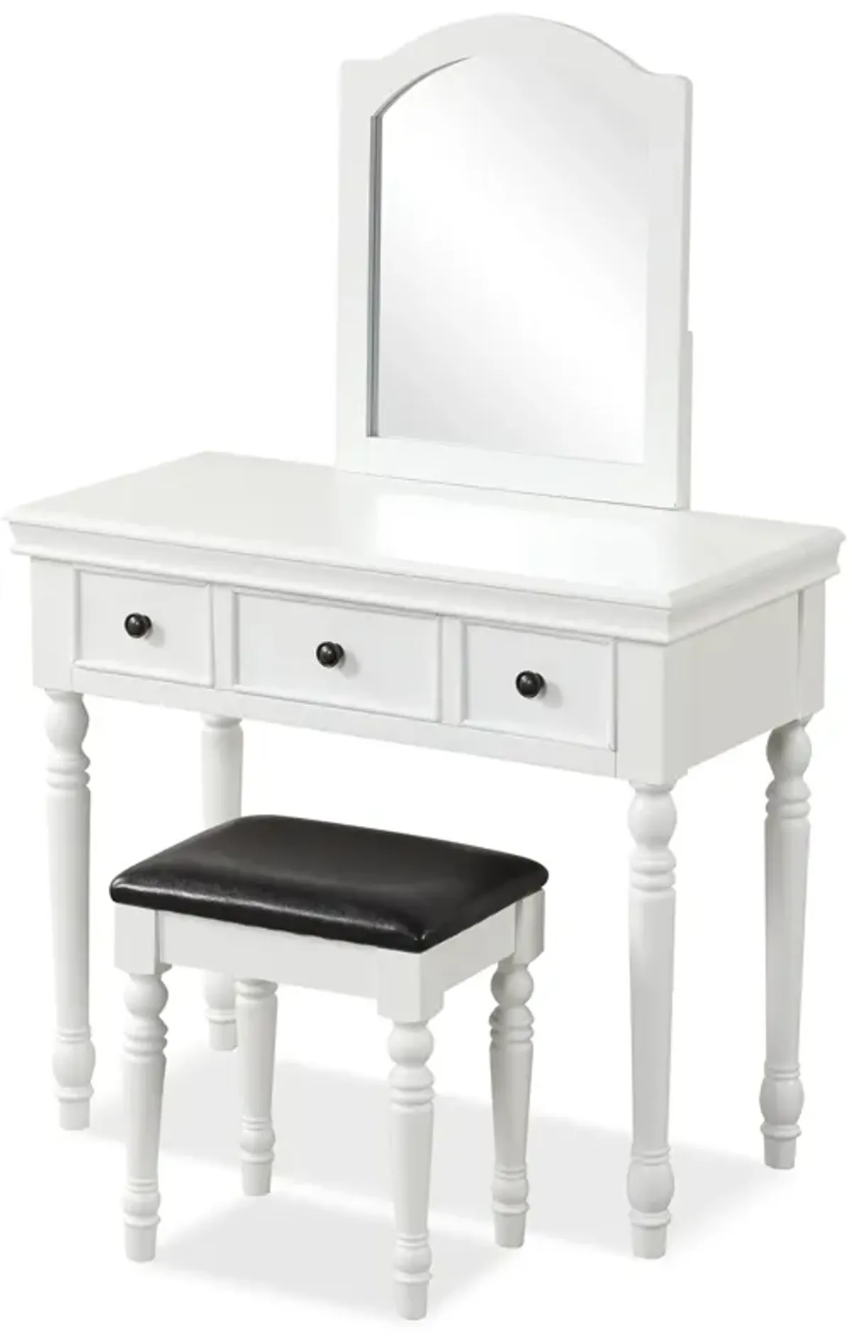 Makeup Vanity Table and Stool Set with Detachable Mirror and 3 Drawers Storage