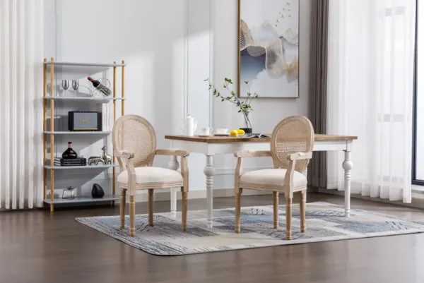 Streamdale French Vintage Upholstered Fabric Dining Armchair, Beige