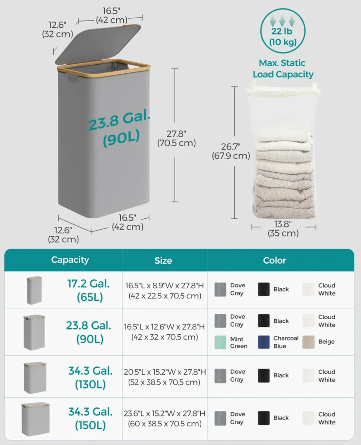 23.8 Gallons (90L) Laundry Hamper with Lid