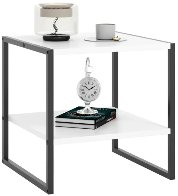2-Tier Square End Table with Storage Shelf Reversible Design-White